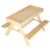 Garden table with a chalkboard top and two benches for children