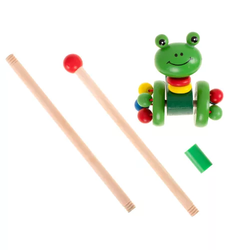 Push and pull along toy wooden frog