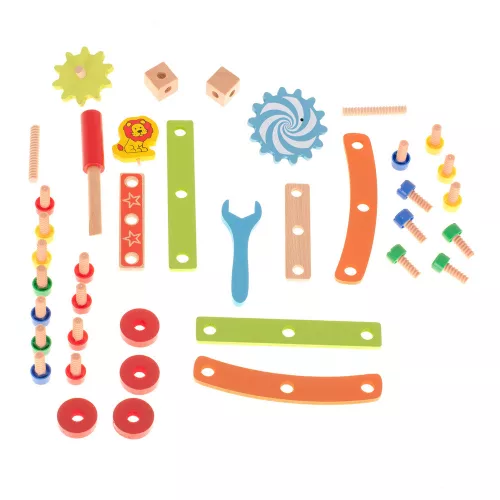 Workshop chair educational wooden block building set 49 pieces.
