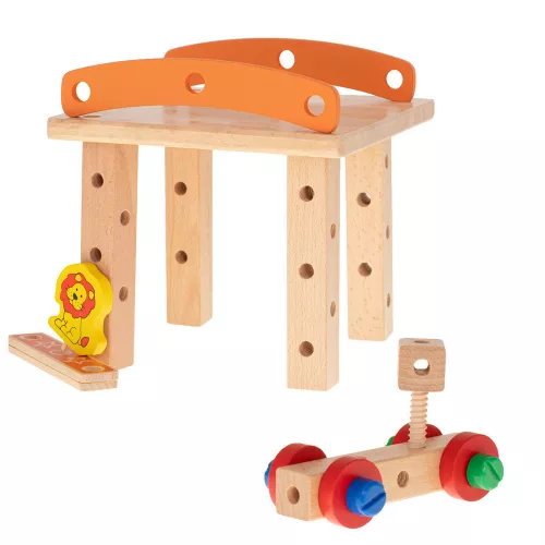 Workshop chair educational wooden block building set 49 pieces.