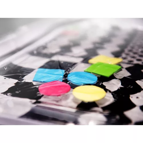 Inflatable water mat with contrasting black and white patterns 65cm x 50cm