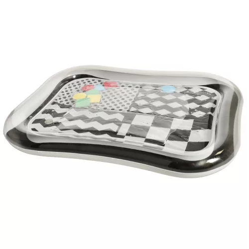 Inflatable water mat with contrasting black and white patterns 65cm x 50cm
