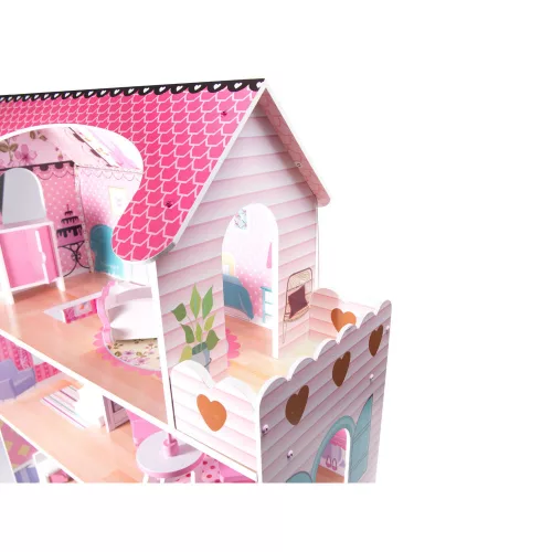 MDF wooden dollhouse + furniture 70cm pink LED