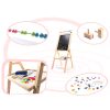 Wooden flippable educational board with a chalkboard, whiteboard, abacusand accessories