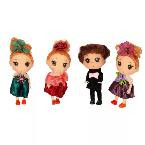 Dollhouse doll 3 girls + 1 boy 4pcs set. 12cm