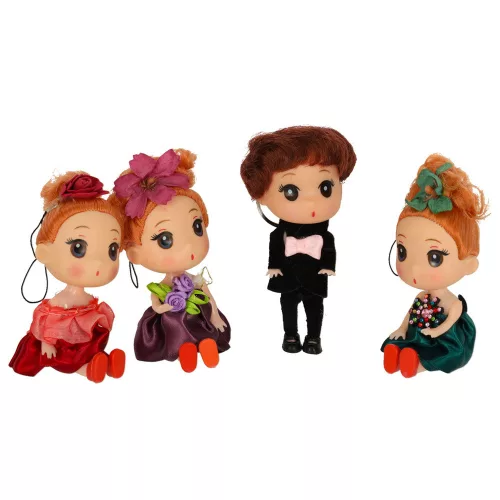 Dollhouse doll 3 girls + 1 boy 4pcs set. 12cm