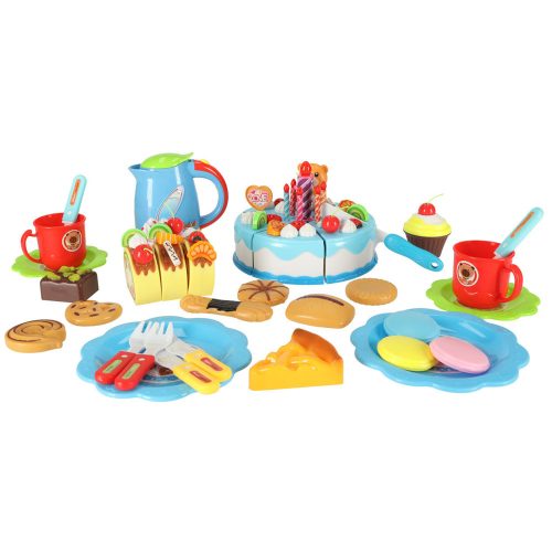 Deluxe Cutting Food Playset - Birthday cake cutting kitchen 80 pcs, Blue
