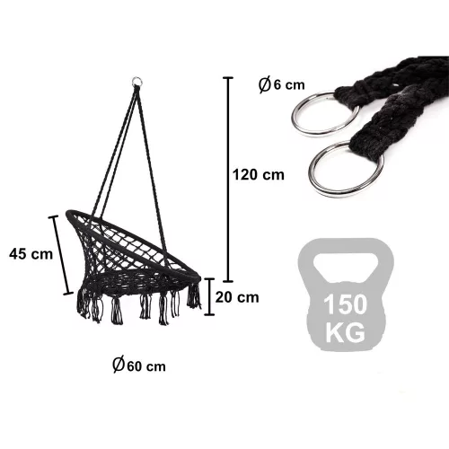 Stork's Nest Armchair with Swing Backrest Black 80cm