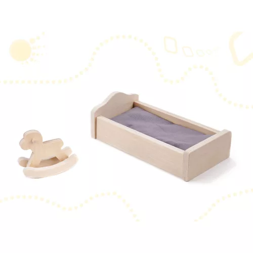 Wooden dollhouse + furniture 70cm gray