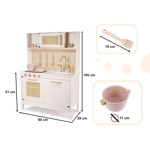 Children's retro MDF wooden kitchen with BOHO accessories