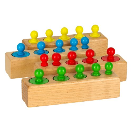 Montessori wooden cylinder weights colored