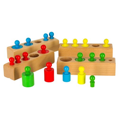 Montessori wooden cylinder weights colored