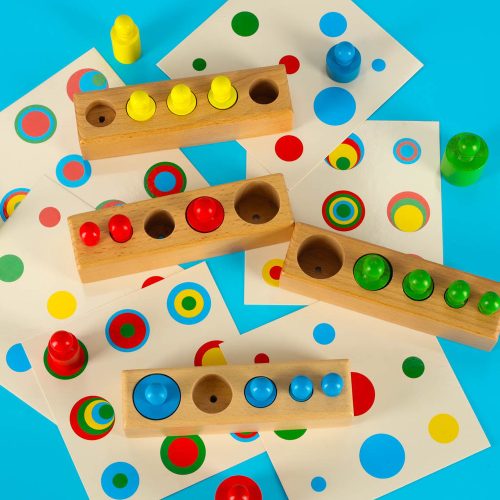 Montessori wooden cylinder weights colored