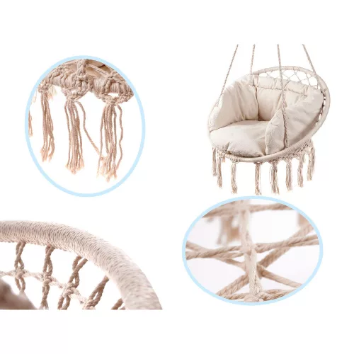 Stork's nest armchair with swing backrest ecru 80cm + cushions