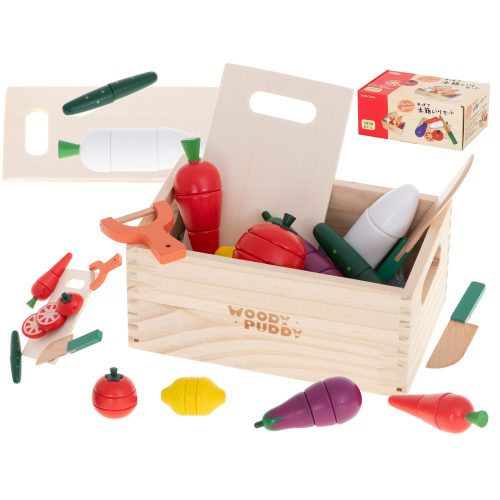 Woody Puddy fa box mágneses zöldségekkel és kiegészítőkkel