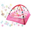 Foldable playmat with balls and rattles for babies, pink