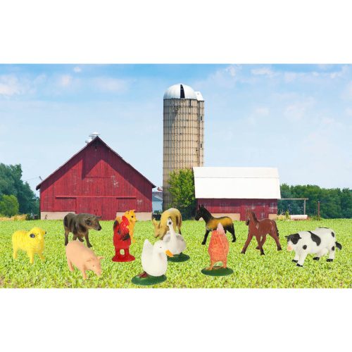 Farmállat figurák tehén, ló, 12 db-os szett
