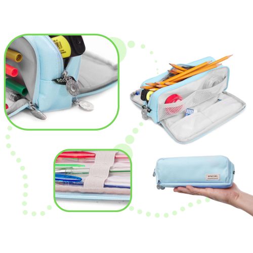 Three-chamber pencil case 3in1 blue