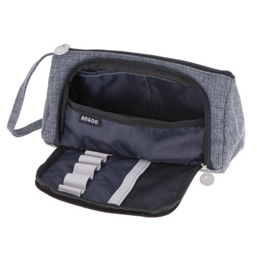 Two-compartment school pencil case expandable 3in1 grey