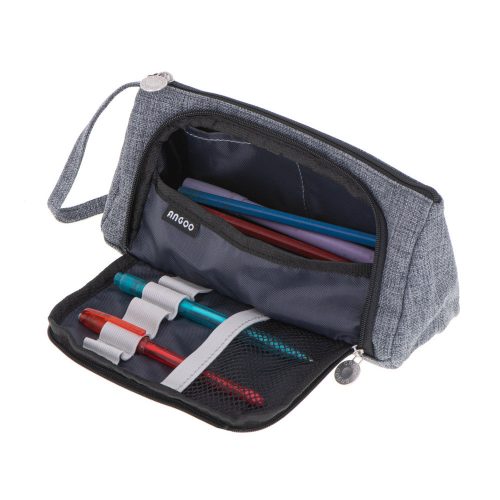 Two-compartment school pencil case expandable 3in1 grey