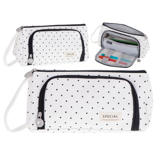 Two-compartment school pencil case expandable 3in1 white