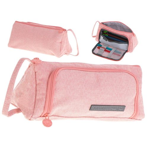 Two-compartment school pencil case expandable 3in1 pink