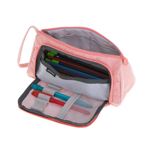 Two-compartment school pencil case expandable 3in1 pink