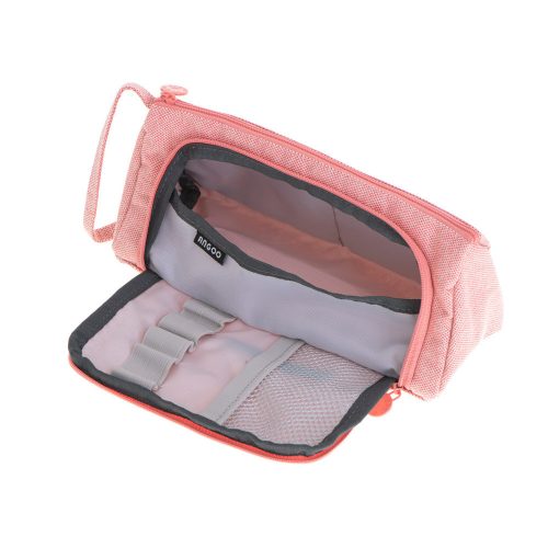 Two-compartment school pencil case expandable 3in1 pink