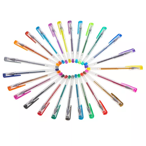 Colorful glitter gel pens in a set of 25.