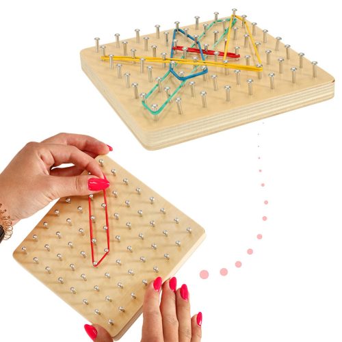 Geoboard wooden puzzle with rubber bands