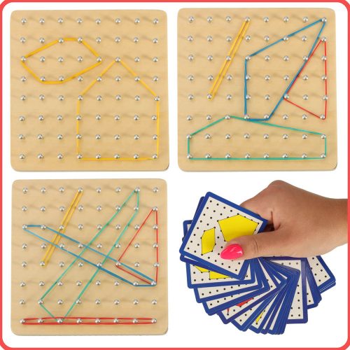 Geoboard wooden puzzle with rubber bands
