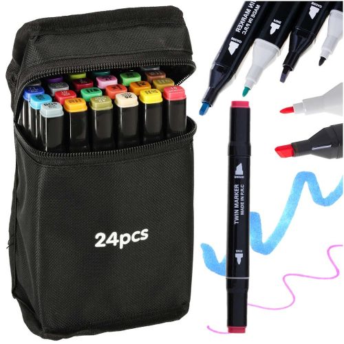 Double-sided alcohol felt-tip pens in a case 24 pcs + stand