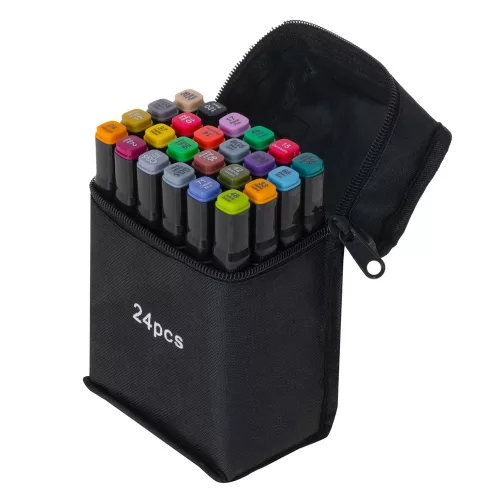 Double-sided alcohol felt-tip pens in a case 24 pcs + stand