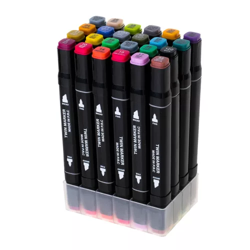Double-sided alcohol felt-tip pens in a case 24 pcs + stand