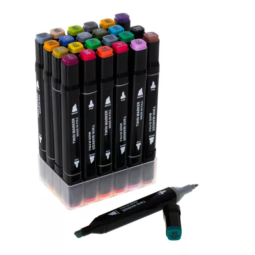 Double-sided alcohol felt-tip pens in a case 24 pcs + stand