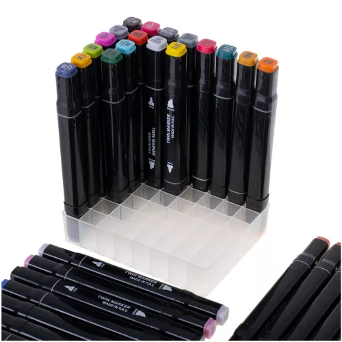 Double-sided alcohol felt-tip pens in a case of 48 + stand