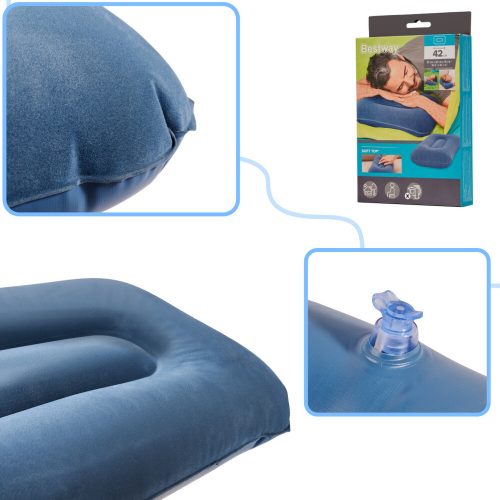 BESTWAY 67121 Travel Inflatable Velvet Pillow Navy Blue