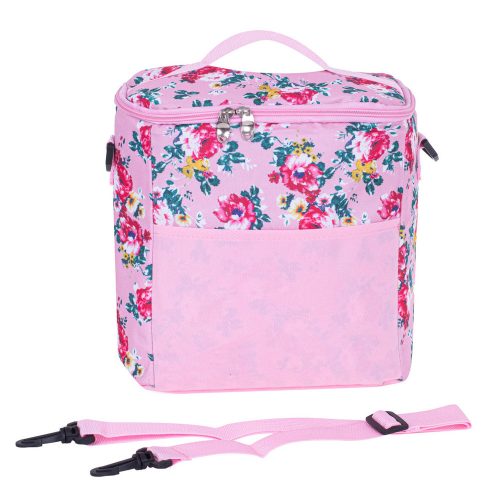 Thermal bag for lunch for beach picnic 11L with pink flowers
