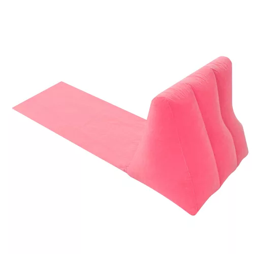 Inflatable pink beach mat with backrest