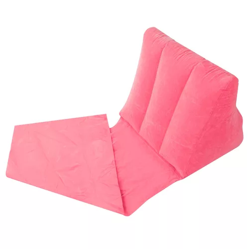 Inflatable pink beach mat with backrest