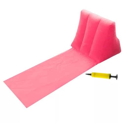 Inflatable pink beach mat with backrest