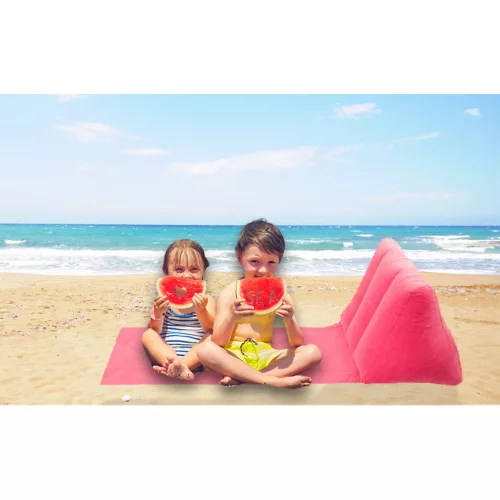 Inflatable pink beach mat with backrest