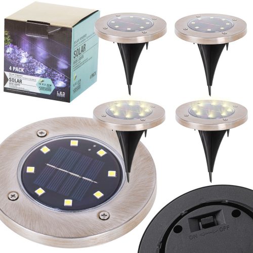 Napelemes talajszintű kerti tetőablak 8LED 4 db meleg fehér