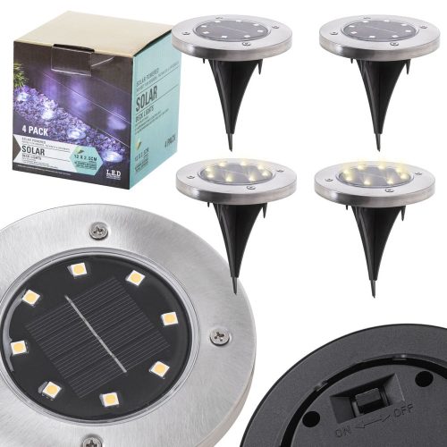 Talajra szerelhető napelemes kerti lámpák 8LED 4 db hideg fehér