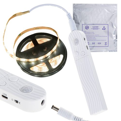 USB elemes mozgásérzékelős LED-szalag 2M meleg fehér
