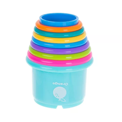Educational cups tower pyramid with numbers and fruits