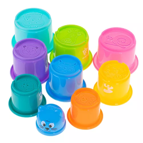 Educational cups tower pyramid with numbers and fruits