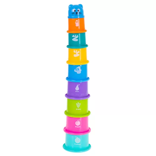 Educational cups tower pyramid with numbers and fruits