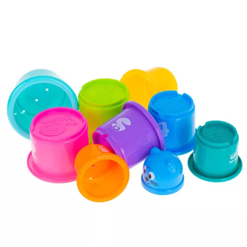 Educational cups tower pyramid with numbers and fruits