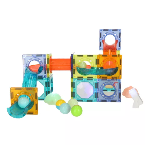 Luminous magnetic marble track with 49 pieces